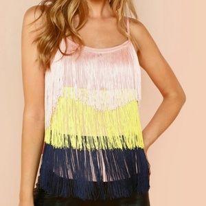 Color Block Layered Fringe Cami Top